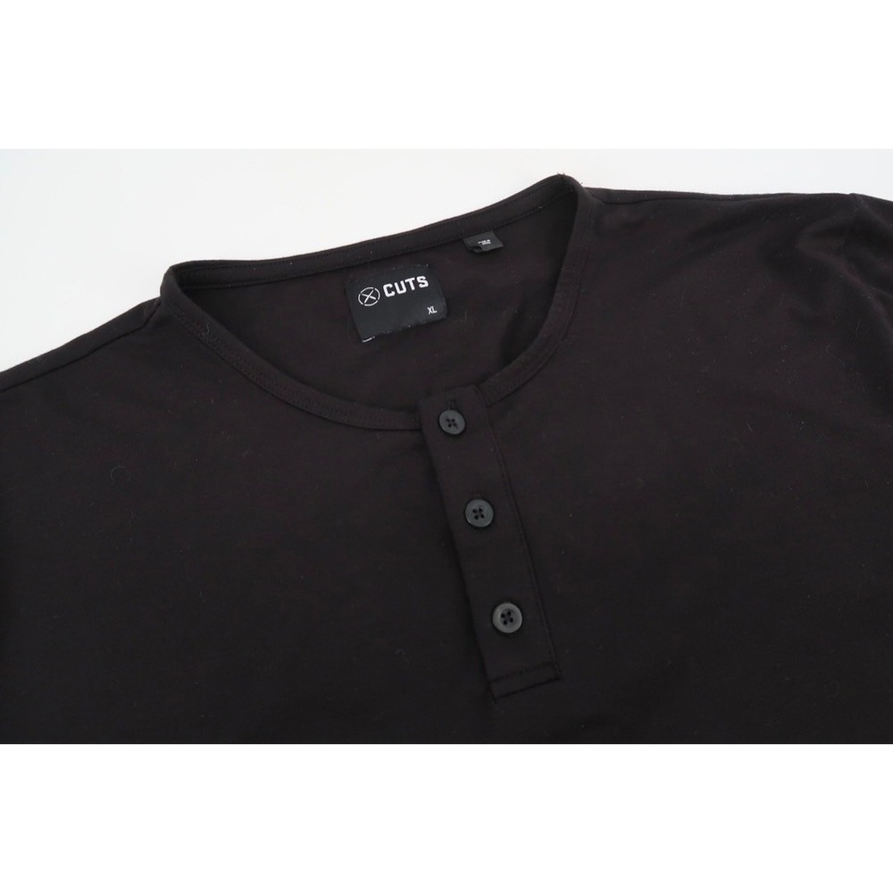 CUTS Henley Shirt Mens XL Black‎ PYCA Pro Short Sleeve Curved Hem MT10007N